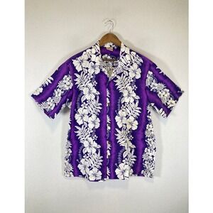 Tropical Royal Creations Mens XL Purple White Hibiscus Floral Hawaiian Shirt